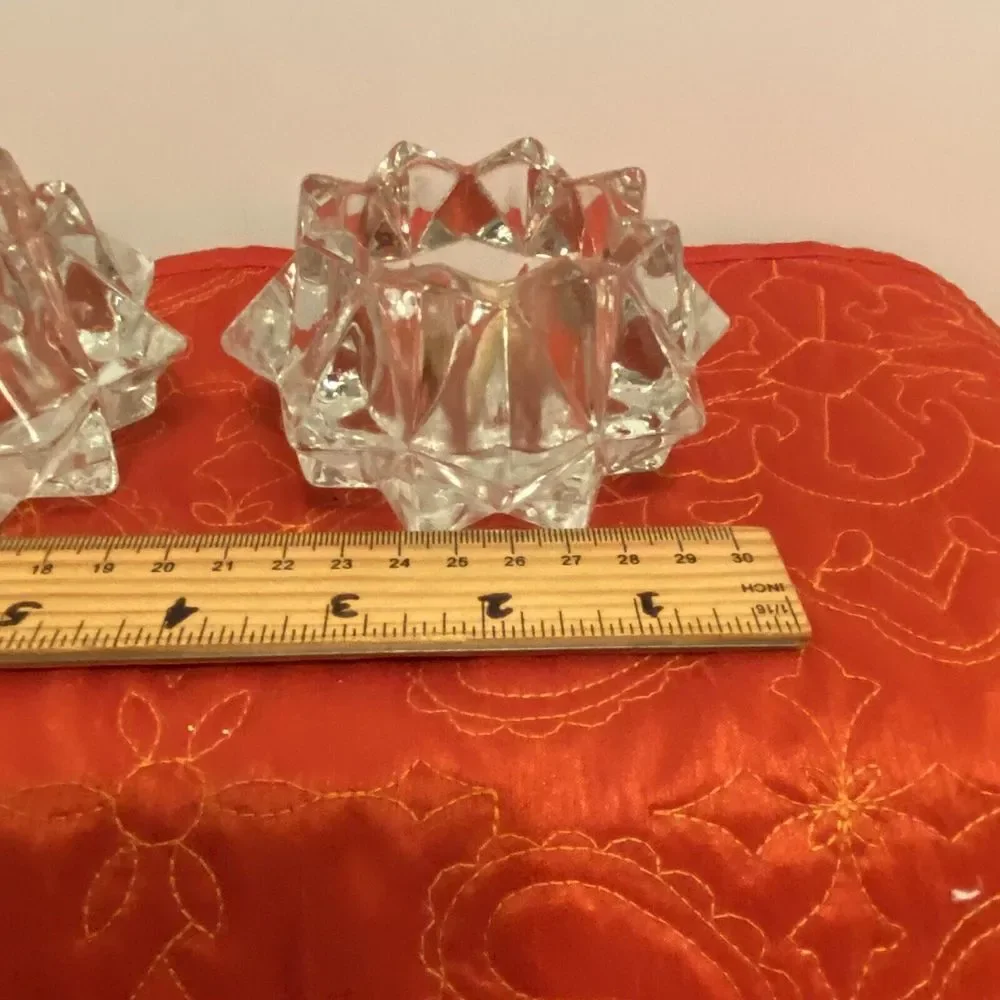 Glamorous Pair‎ Lead Crystal Starburst Votive Candle Holders Glass Clear Modern